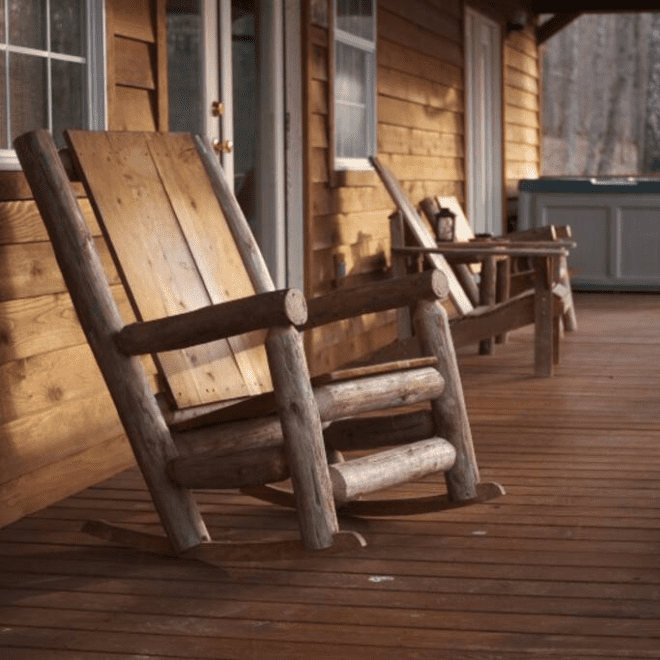 photo of rocking chairs on the porch of the timberhaven cabin